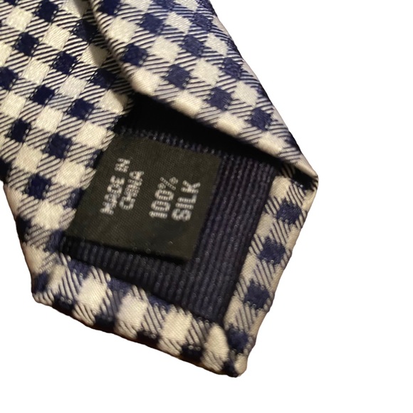 MICHAEL Michael Kors 100% Silk Tie Blue and White Checkered Patterned - Picture 3 of 8